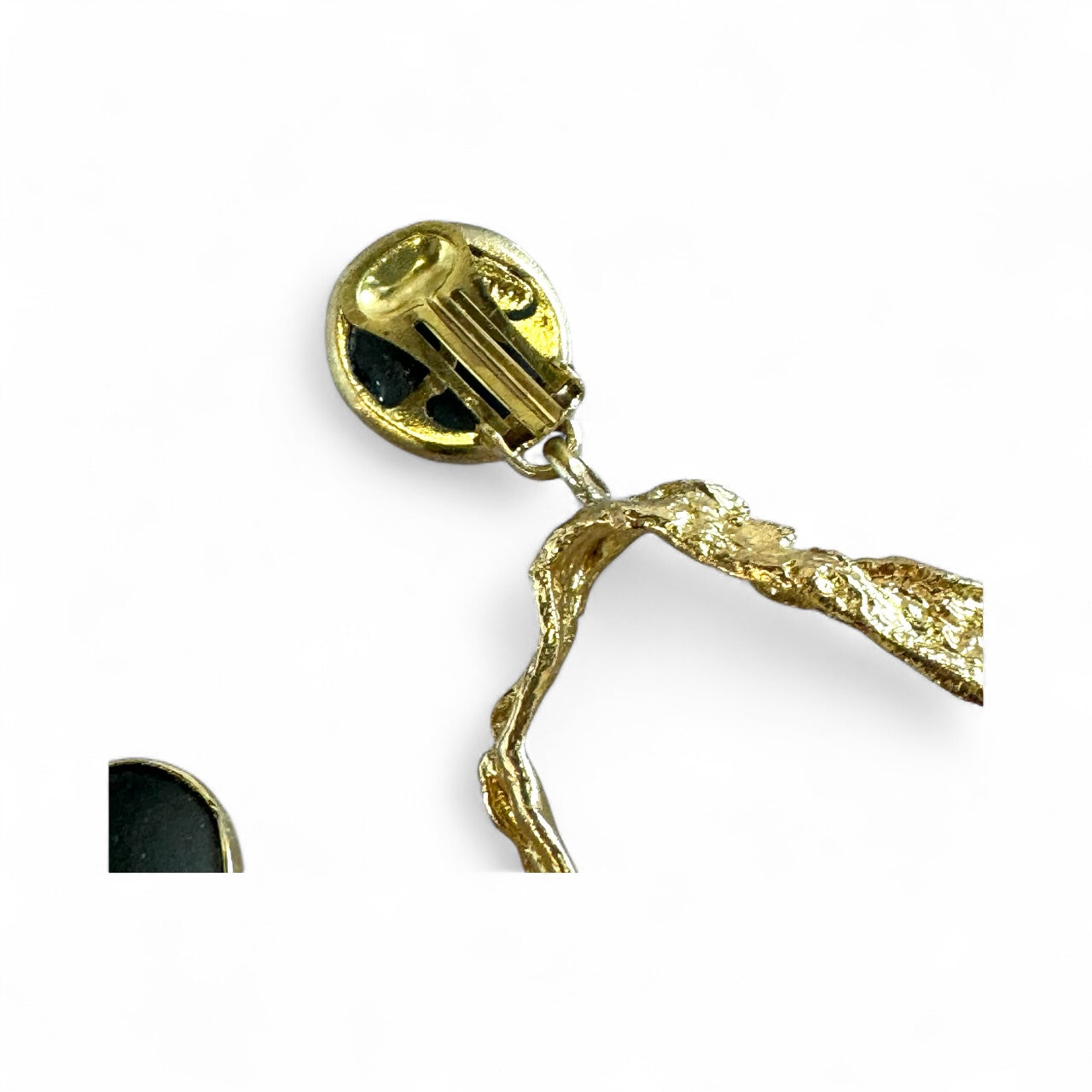 Stone Brass Drop Clip Earrings