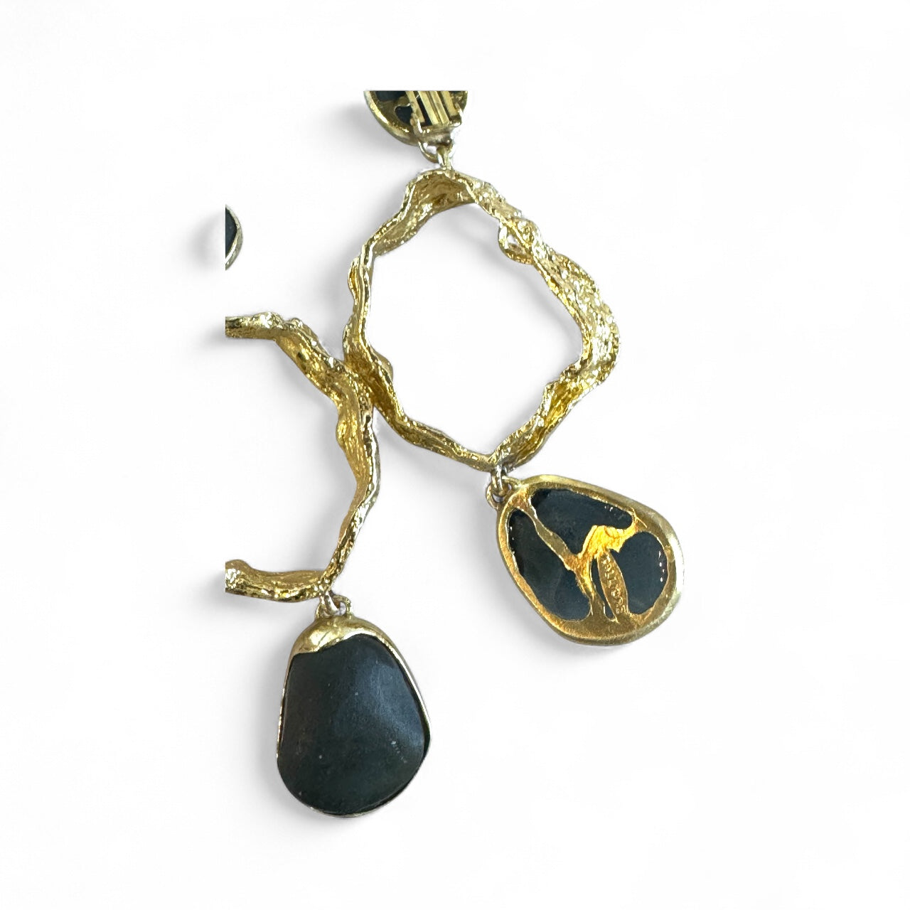 Stone Brass Drop Clip Earrings
