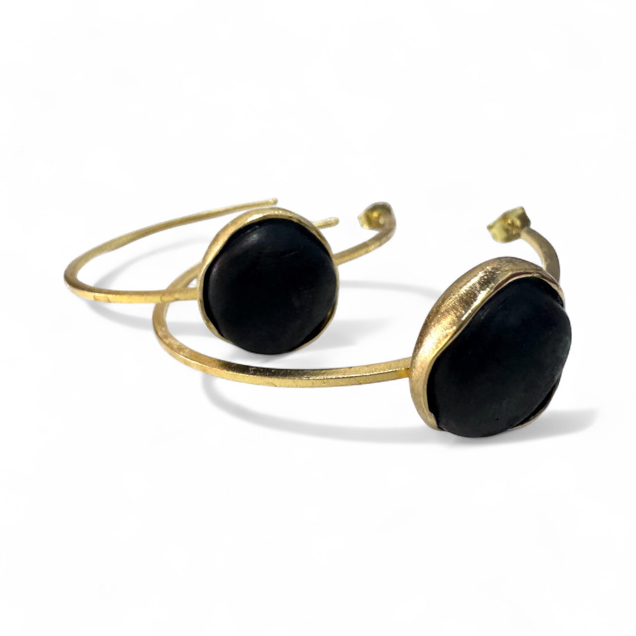 Brass And Stone Hoop Earrings