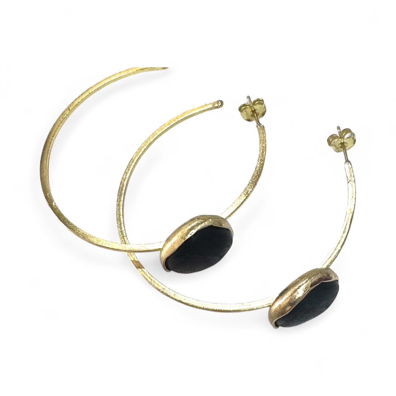 Brass And Stone Hoop Earrings