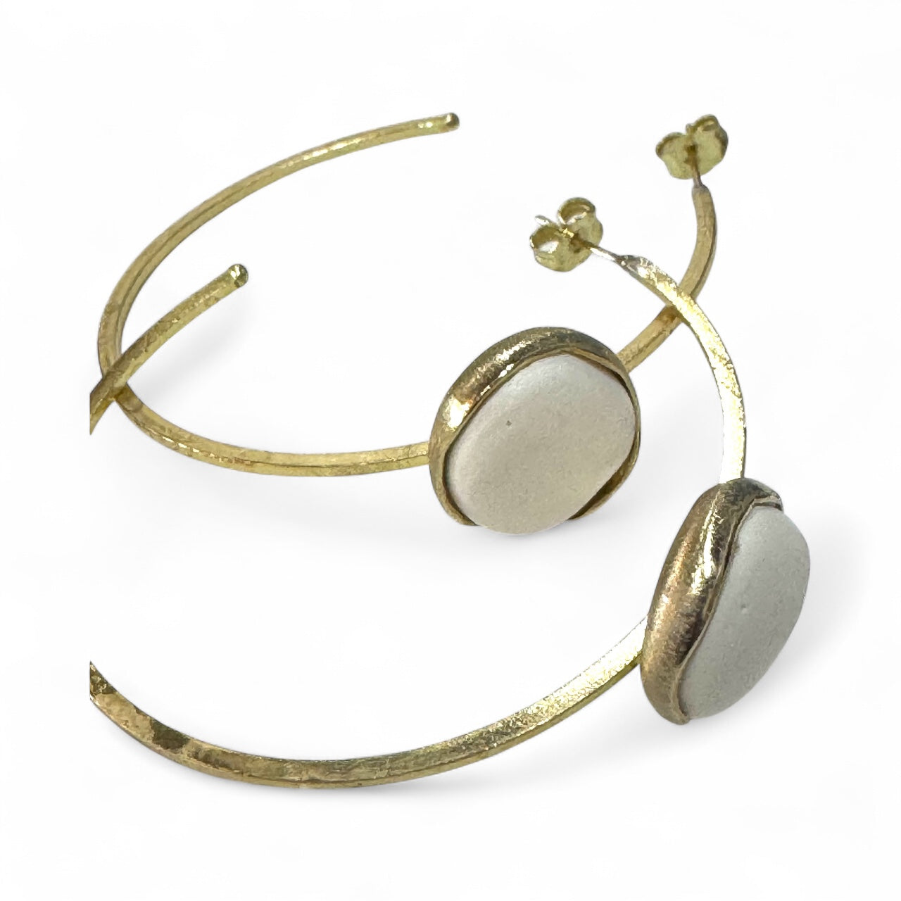 Brass And Stone Hoop Earrings