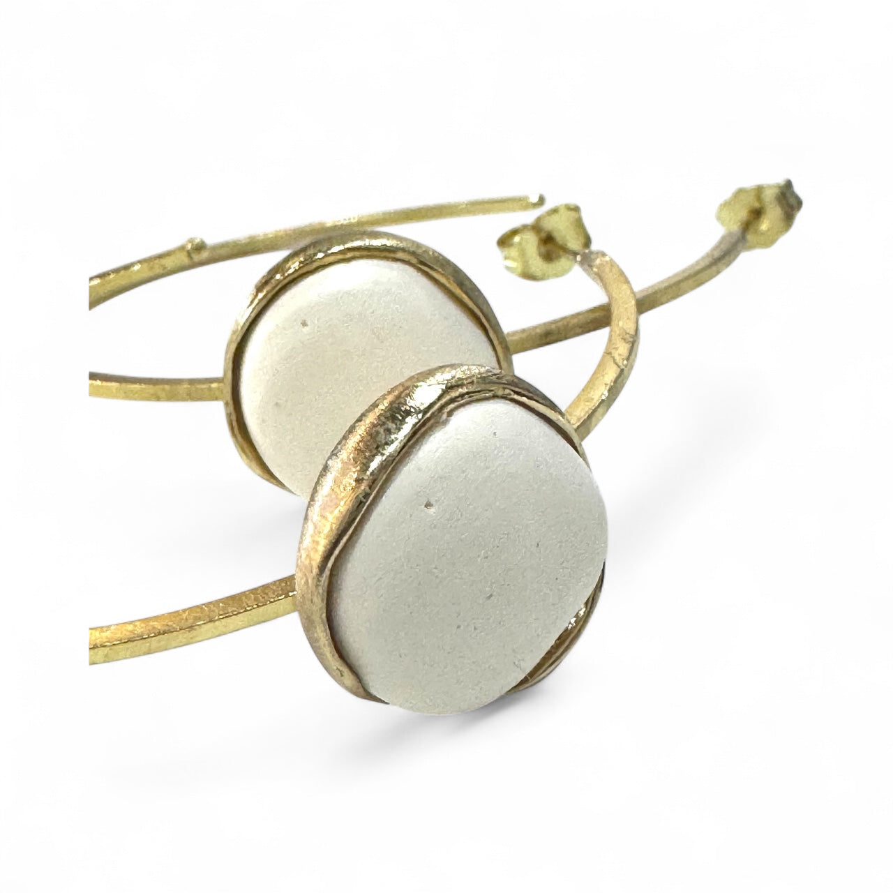 Brass And Stone Hoop Earrings