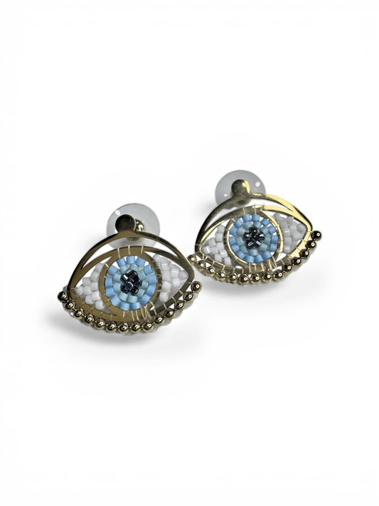 Beaded Stainless Steel Evil Eye Earrings