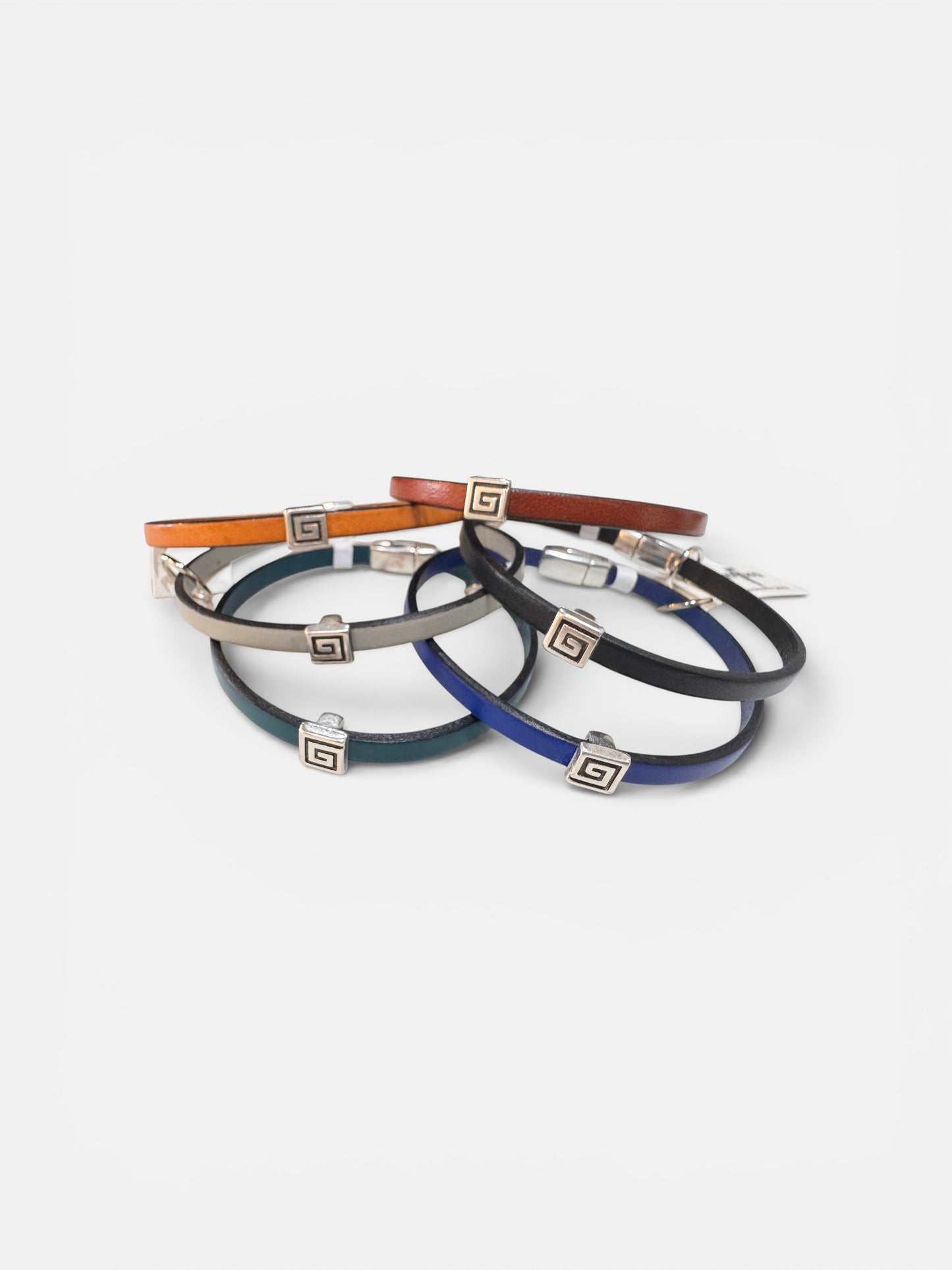 Greek Key Mens Leather Bracelet